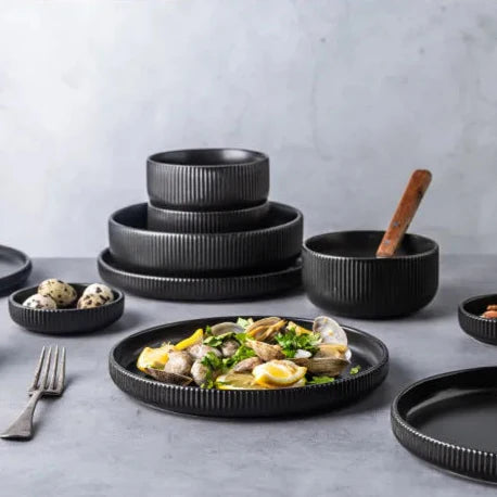 Caldara — Ribbed Ceramic Dinnerware Set with Matte Finish