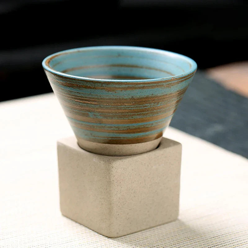 Lamara — Vintage Cone Shaped Ceramic Espresso Cups with Holder