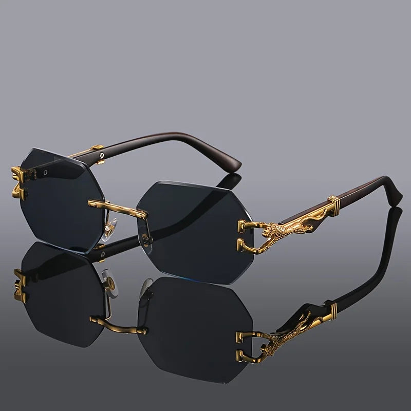 Vespera — Rimless Gradient Sunglasses with Gold-Leopard Temples