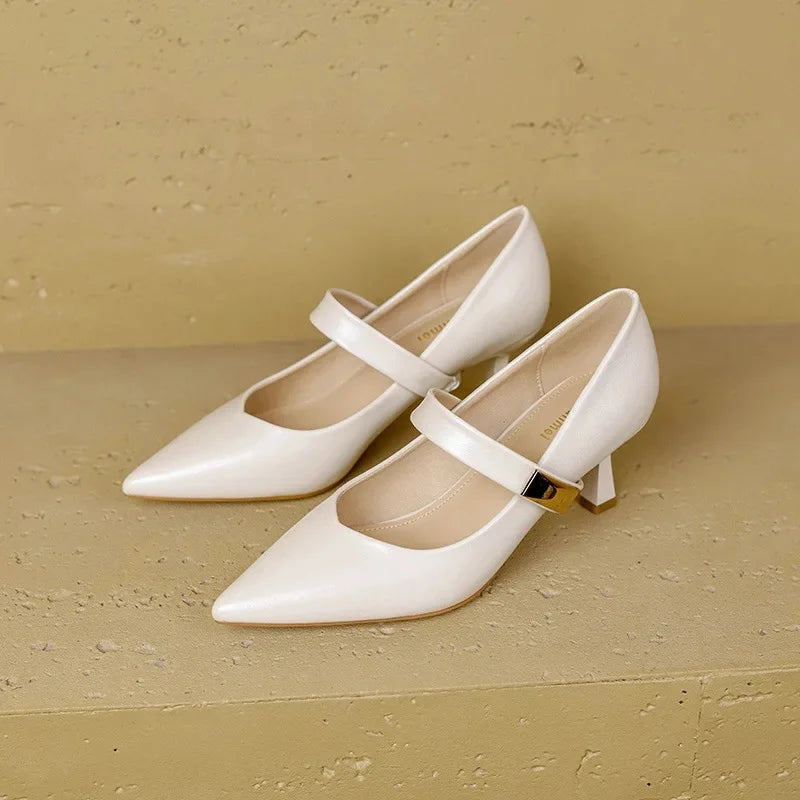 Lorien — Genuine Leather Mary Jane Heels with Kitten Heel and Cushioned Insole