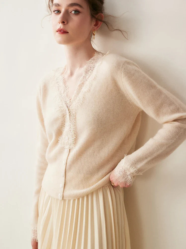 Sorrelis — Women's Cashmere Lace Cardigan for Layering