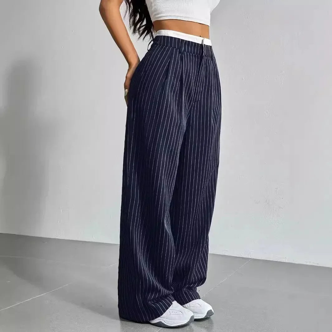 Virella — High-Waisted Striped Wide Leg Trousers with Waist Pleats
