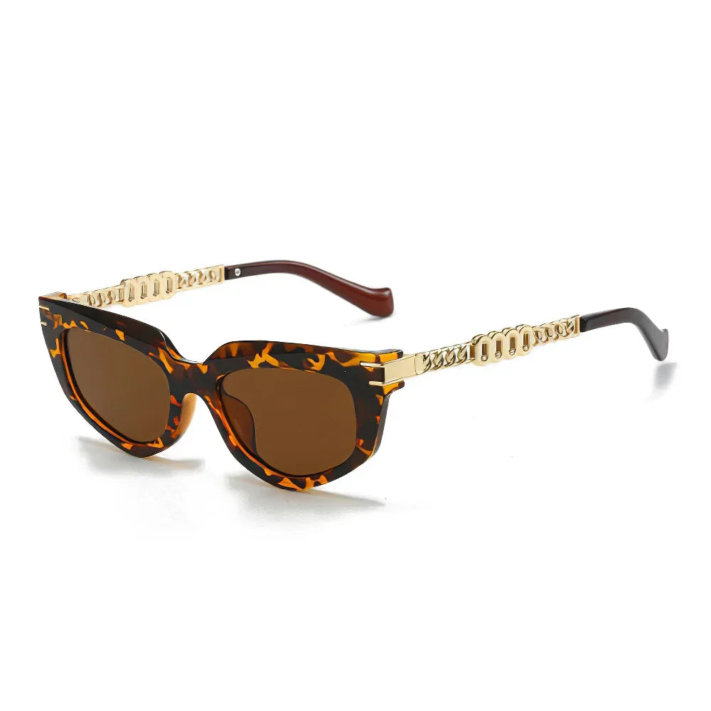 Celina Cat-Eye Sunglasses — Stylish UV400 Protection with Gold Chain-Link Arms