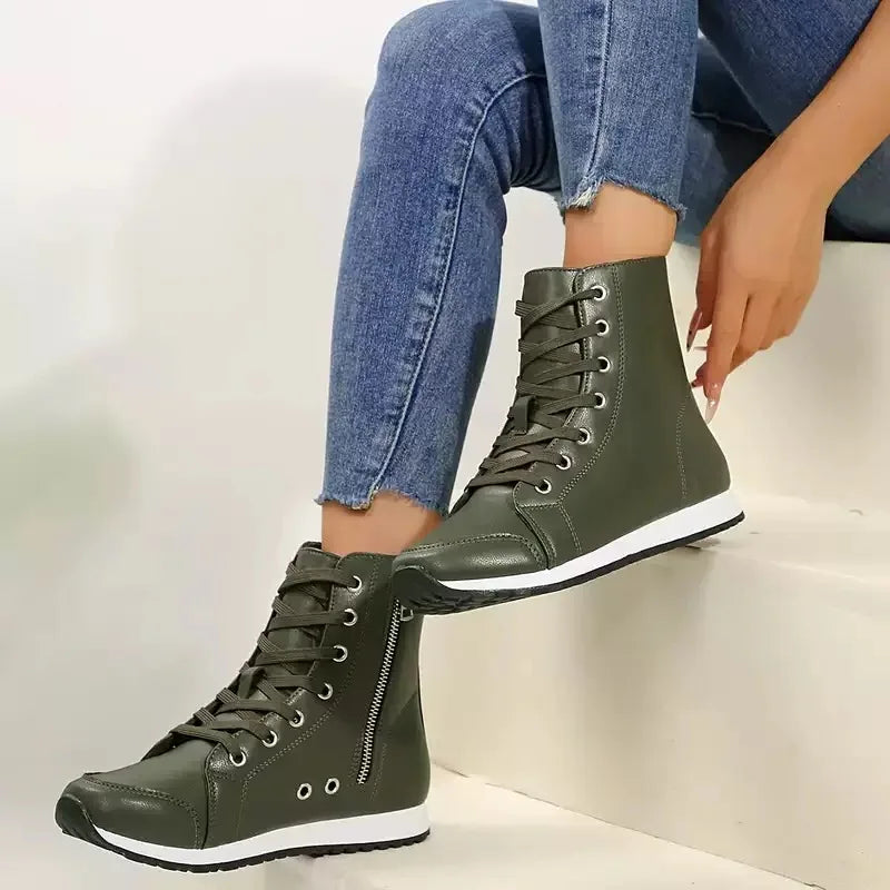 Ervion — Faux Leather High-Top Sneakers with Side Zipper Closure