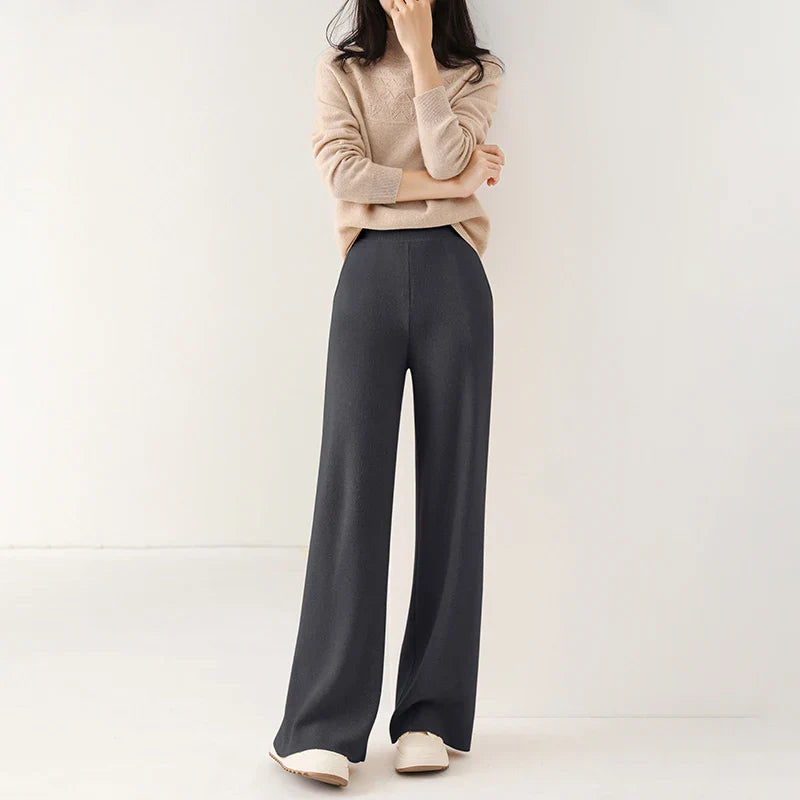 Liora — Merino Wool Wide-Leg Pants with High Waist and Pockets