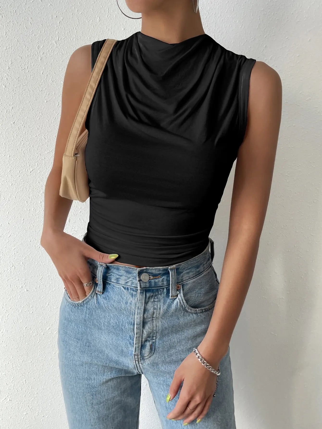 Liora — Women's Draped Neckline Sleeveless Stretch Top