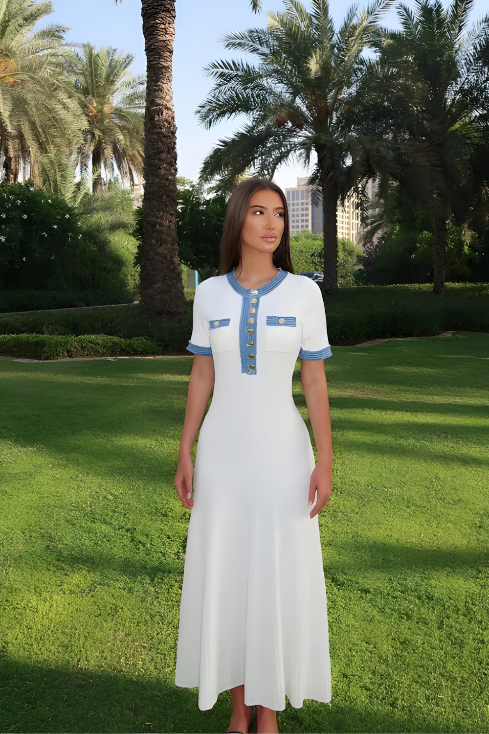 LumeLace™ Knit Denim Dress — Command Every Gaze with Effortless, Unstoppable Confidence