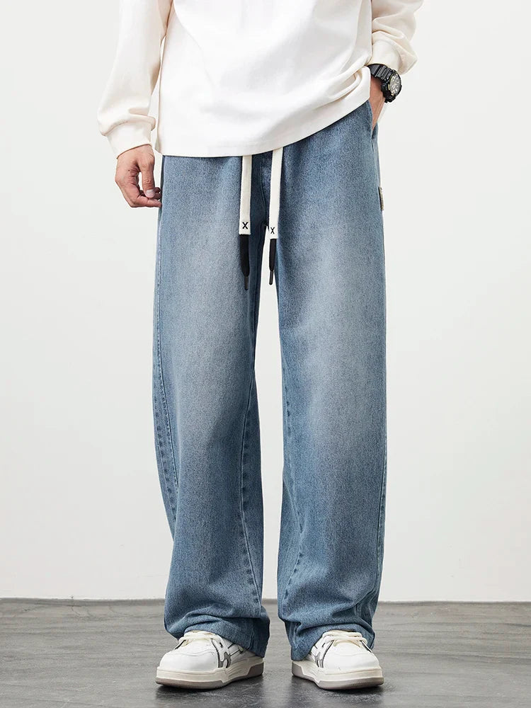 Emryn Wide-Leg Denim Pants — Relaxed Fit with Adjustable Drawstring Waist