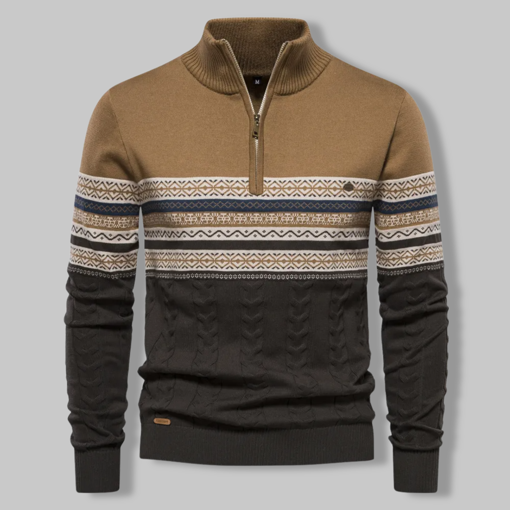 Norla — Men's Cable-Knit Quarter Zip Sweater with Alpine Pattern