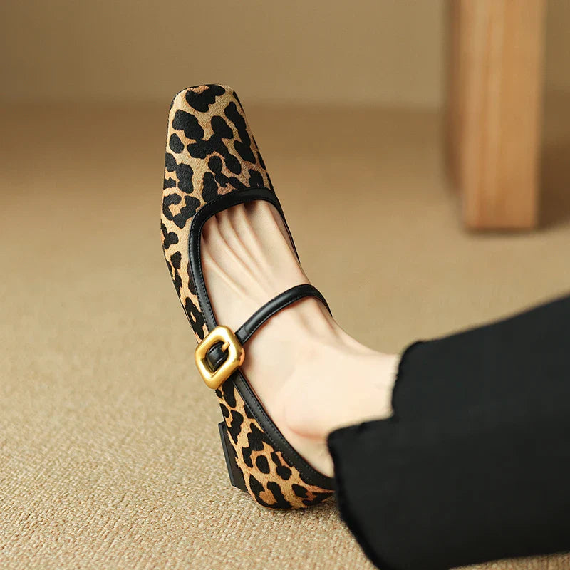 Embera — Genuine Horsehair Square-Toe Pumps with Low Block Heel