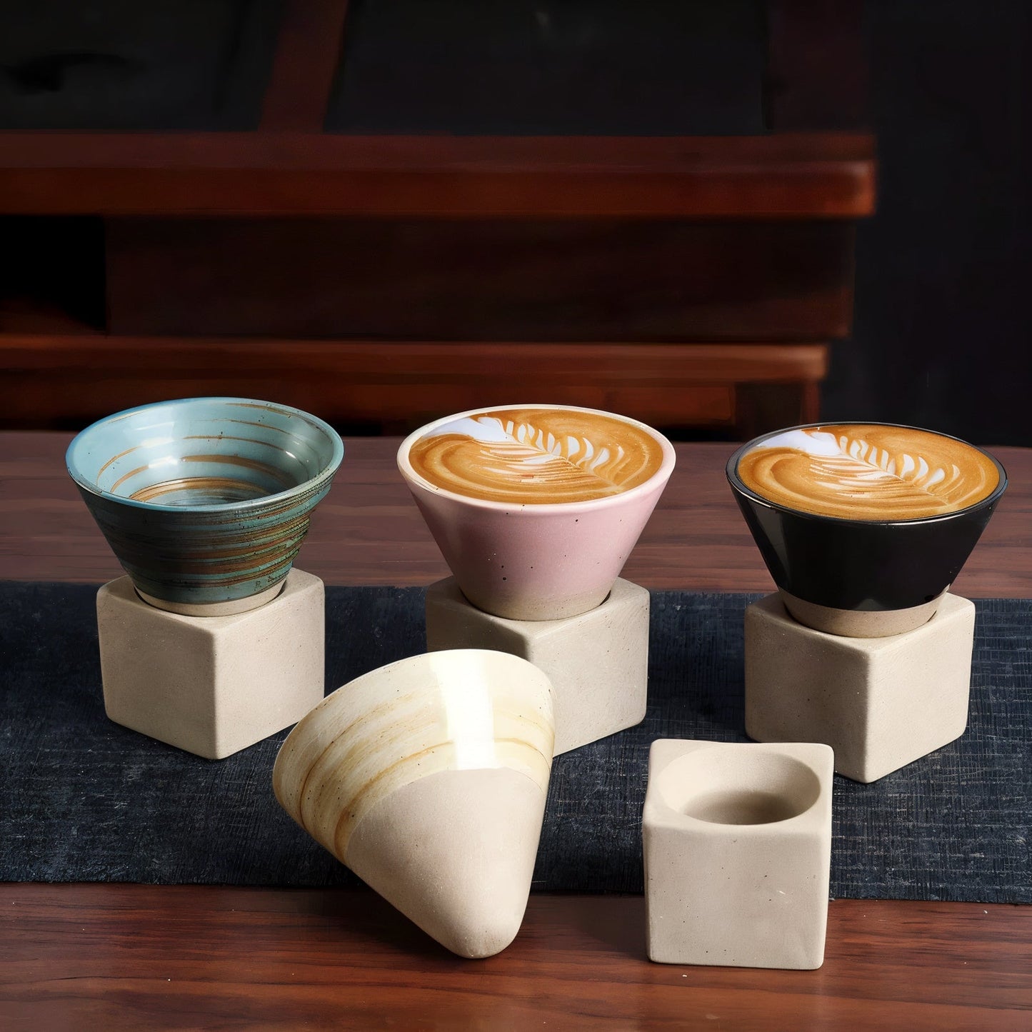 Lamara — Vintage Cone Shaped Ceramic Espresso Cups with Holder