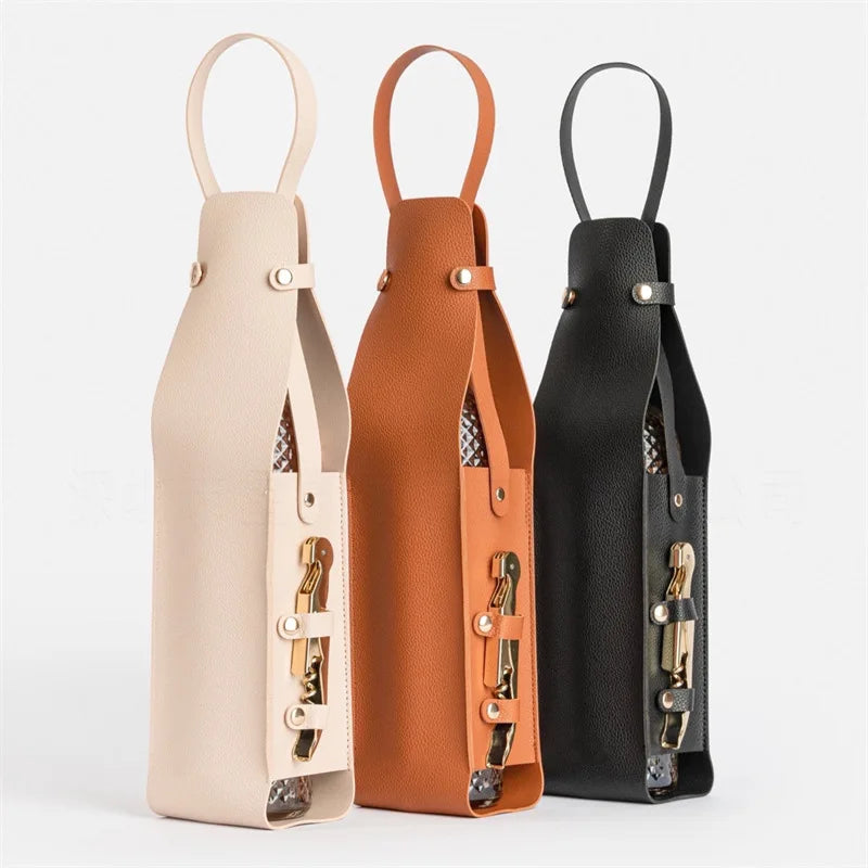 Lyricis Leather Bottle Carrier — Genuine Leather Holder with Snap Closure