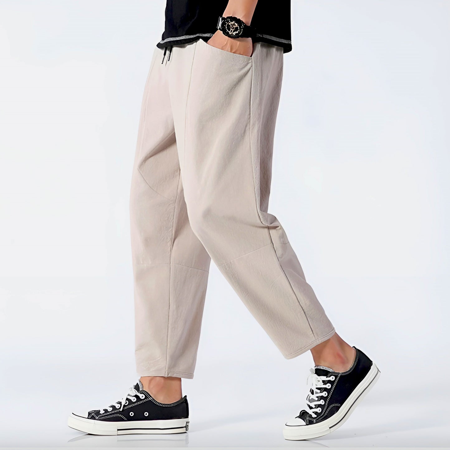 Eryndor Cropped Pants — Breathable Cotton-Linen Relaxed Fit with Drawstring Waist