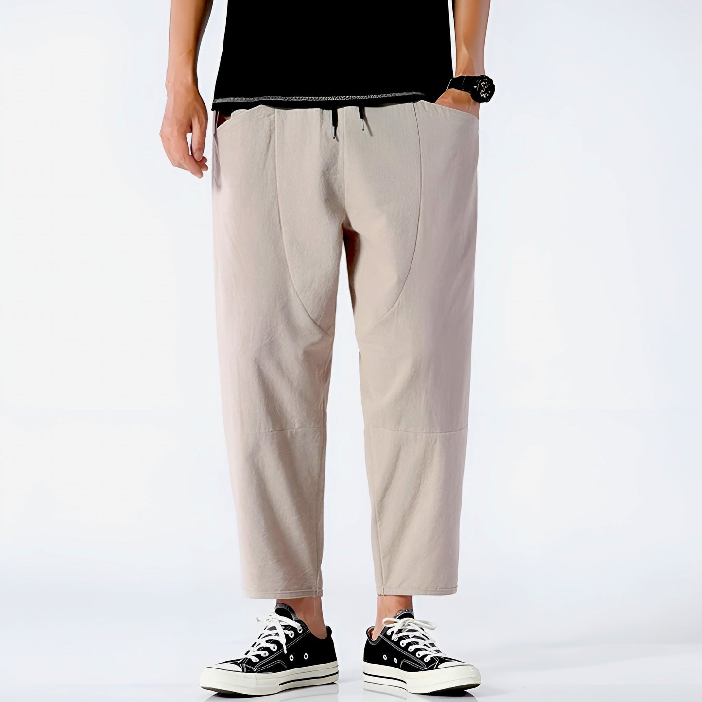 Eryndor Cropped Pants — Breathable Cotton-Linen Relaxed Fit with Drawstring Waist