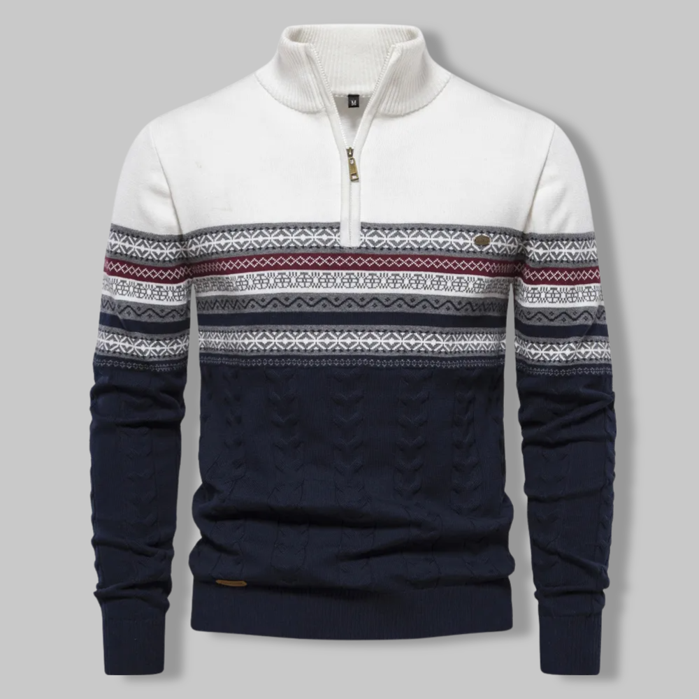 Norla — Men's Cable-Knit Quarter Zip Sweater with Alpine Pattern