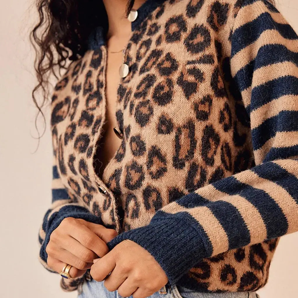 Tavira — Leopard Print Knit Cardigan with Relaxed Fit