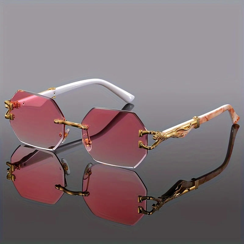 Vespera — Rimless Gradient Sunglasses with Gold-Leopard Temples