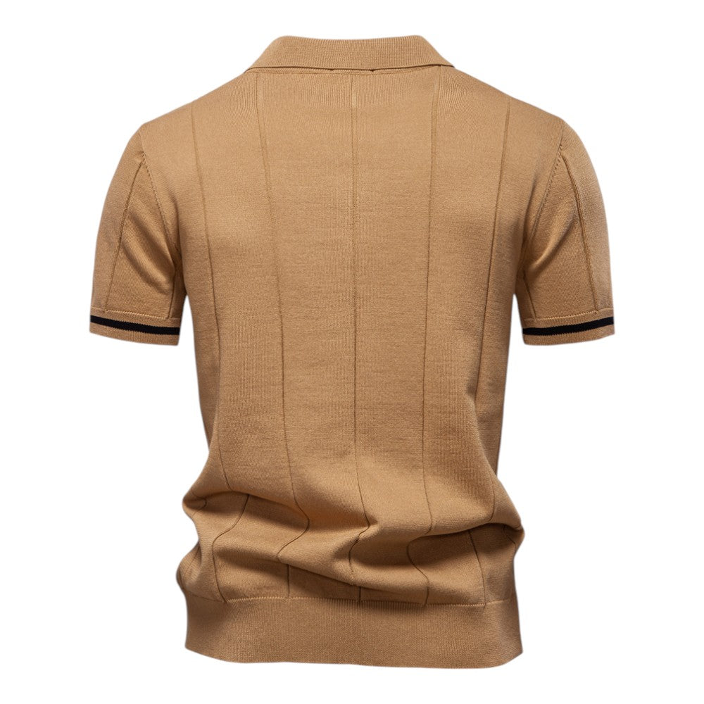 Corvinis — Men's Breathable Zip Collar Polo Shirt with Knit Texture