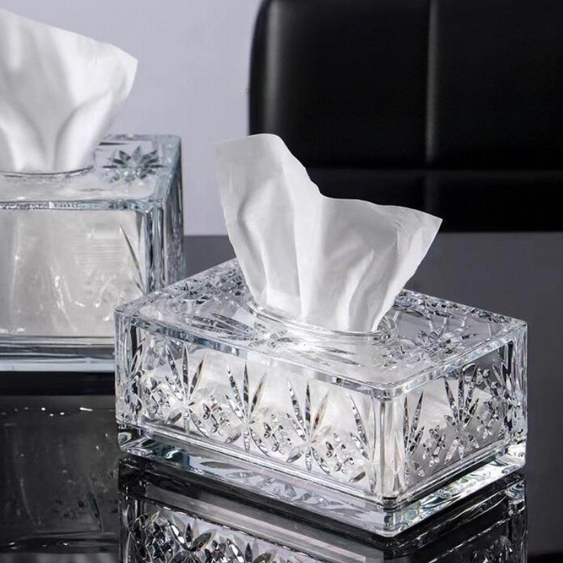Valen — Faceted Acrylic Tissue Box with Crystal Detailing