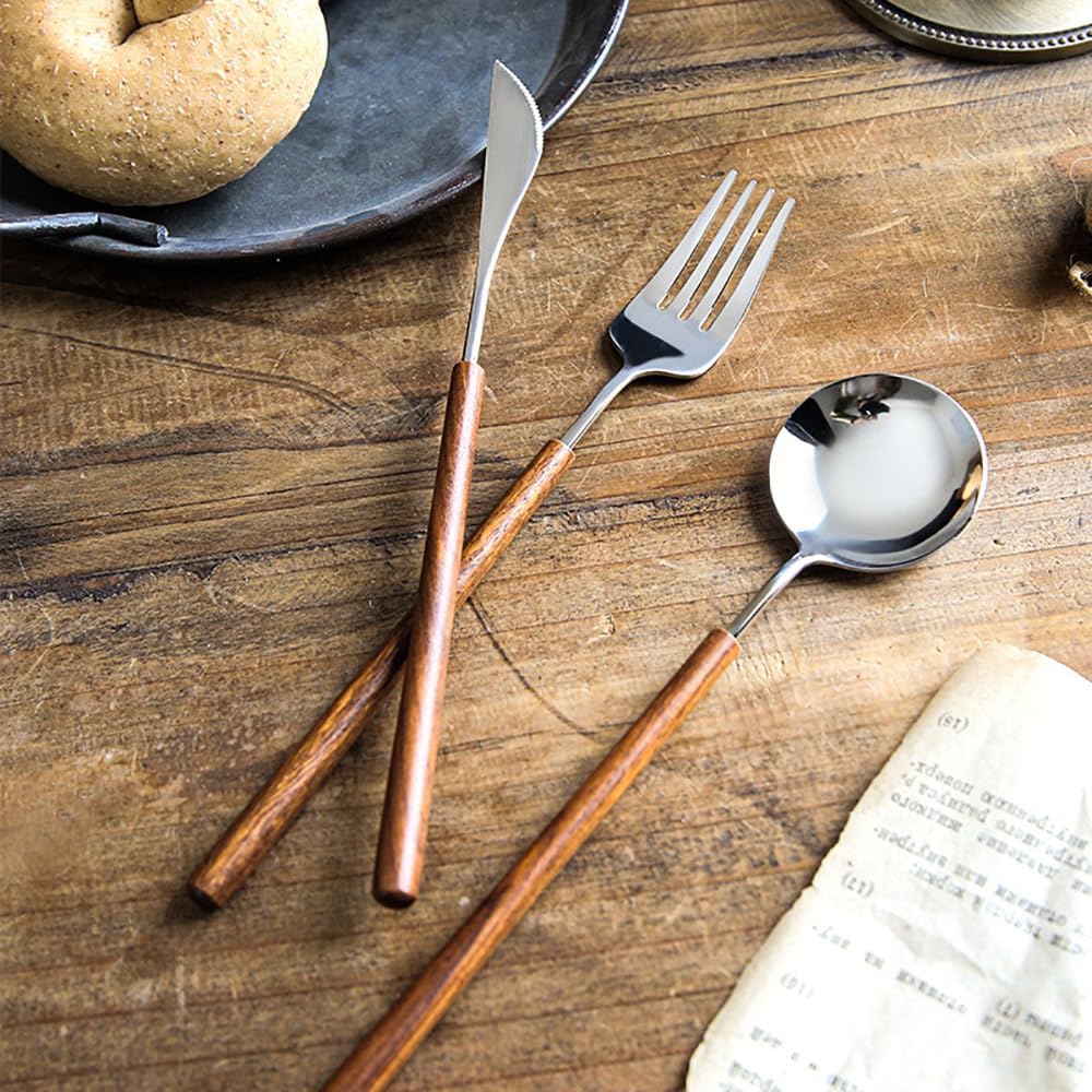 Arlonis — Rosewood Handle Flatware Set with Stainless Steel Durability