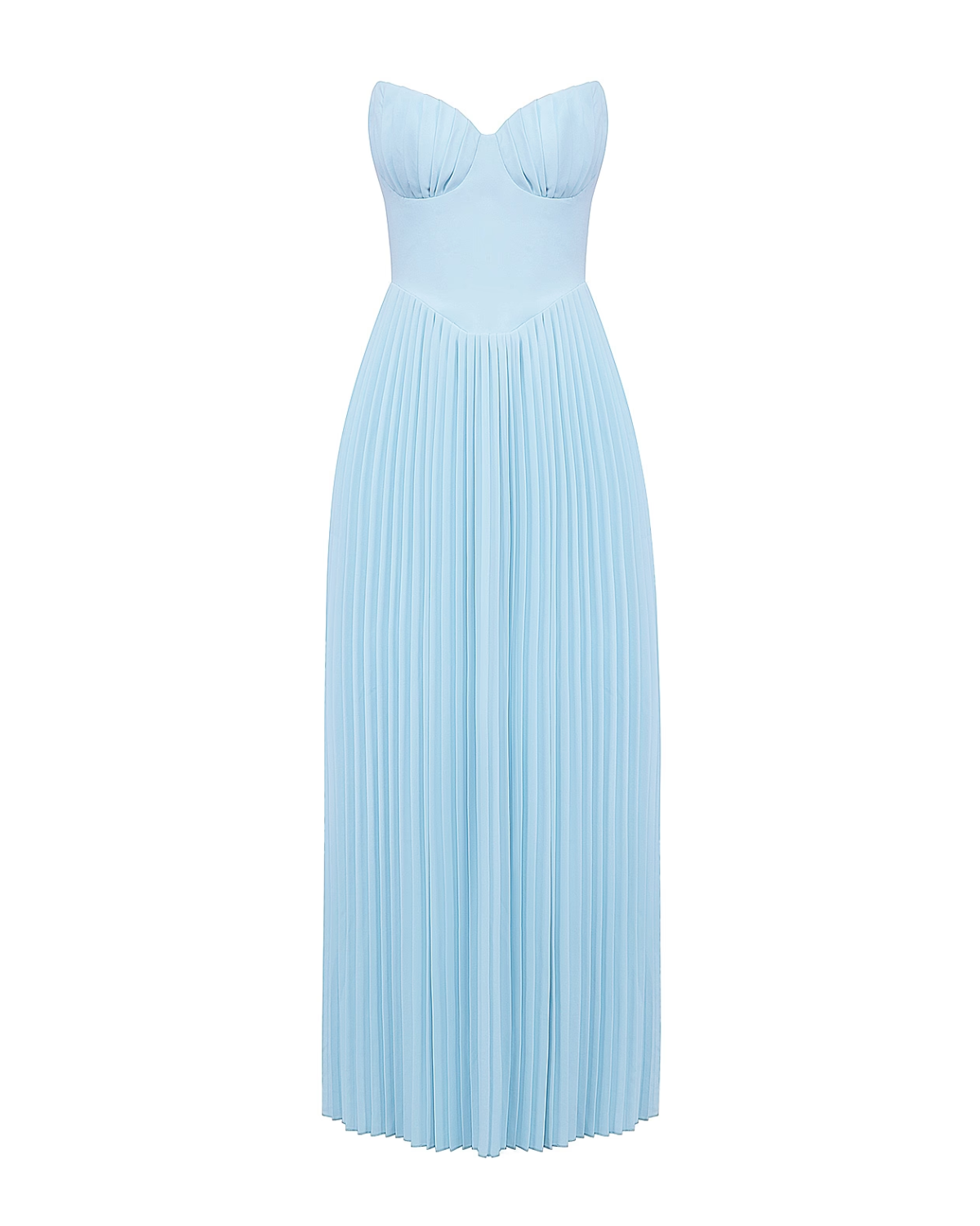 Erisca — Ocean Blue Pleated Maxi Dress with Structured Bodice