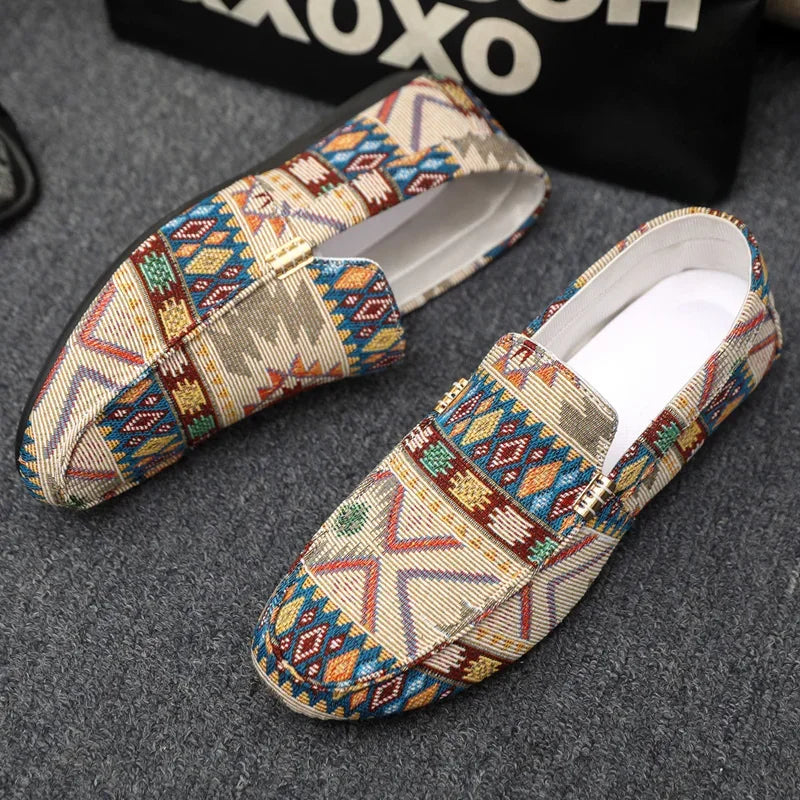 Liora Canvas Loafers — Lightweight Breathable Shoes with Aztec Design