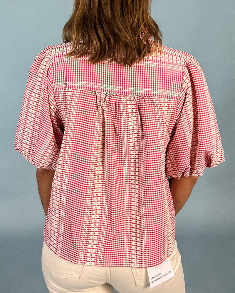 Lumea — Cotton Blend Puff Sleeve Top with Horse Embroidery