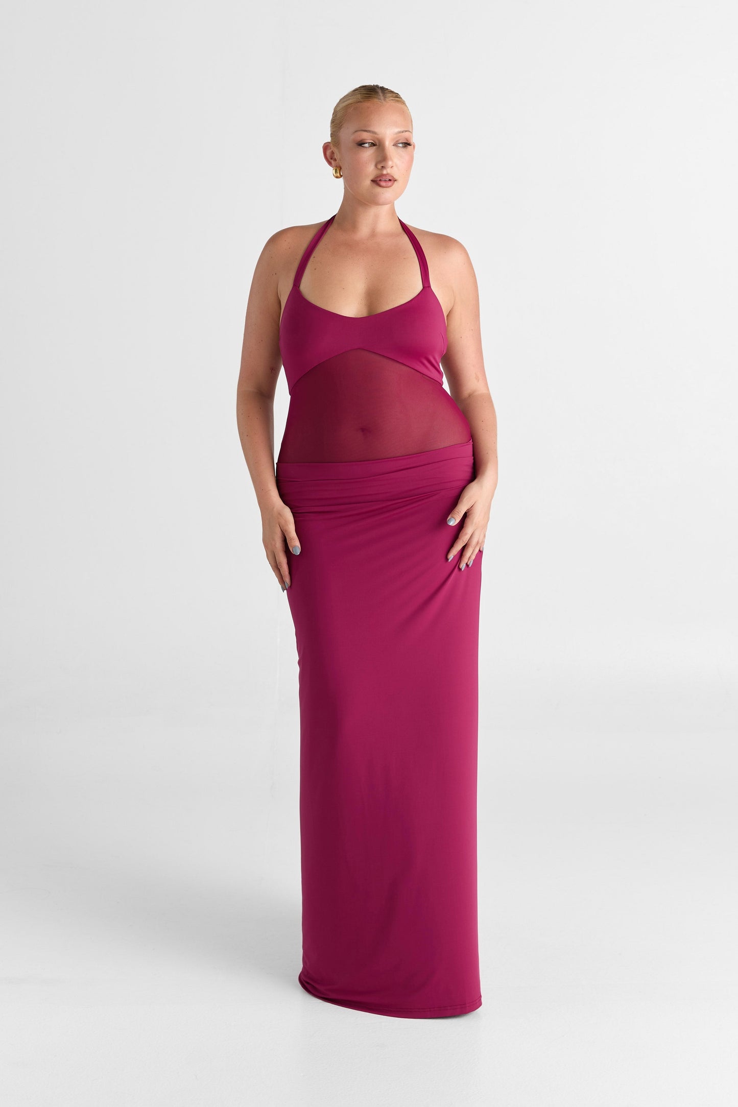 Sorella — Elegant Maxi Dress with Sheer Mesh Waist Detailing