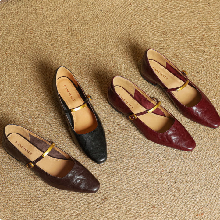 Ellara — Genuine Leather Mary Jane Pumps with Metal-Bit Strap