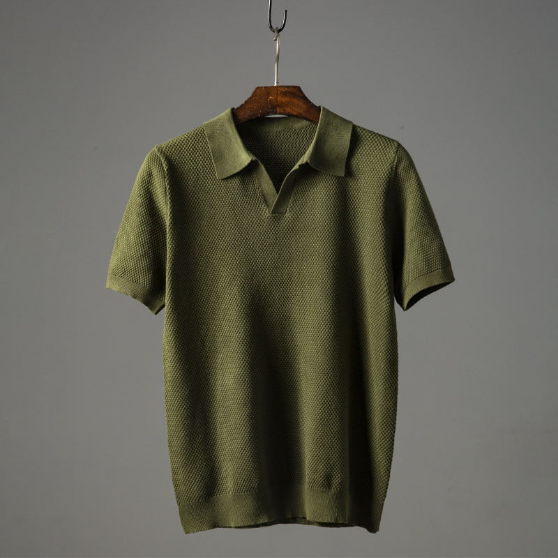 Elevian — Peruvian Cotton Knit Polo with Buttonless Johnny Collar