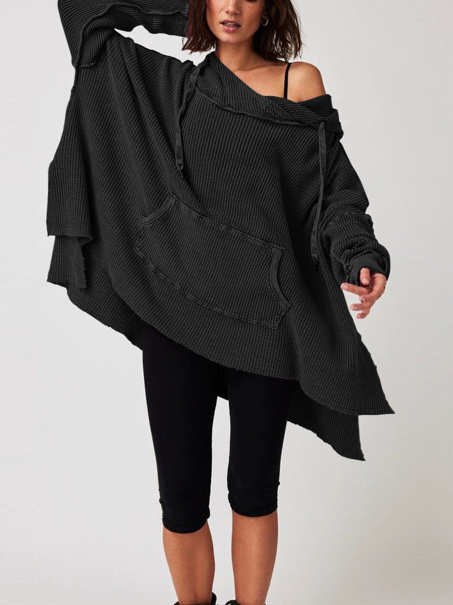 Soarion Waffle Hoodie — Oversized Soft Knit Pullover with Adjustable Hood