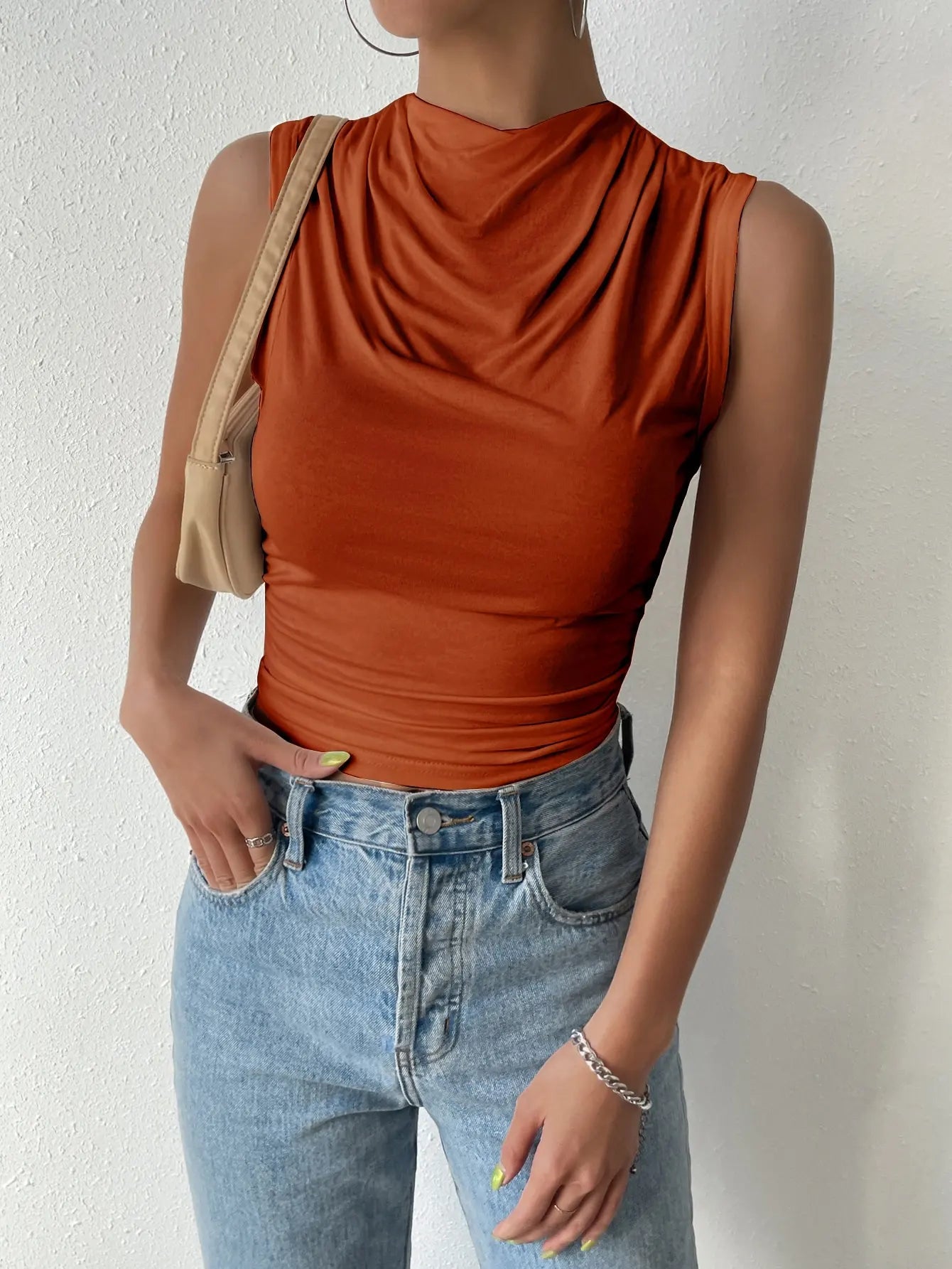Liora — Women's Draped Neckline Sleeveless Stretch Top