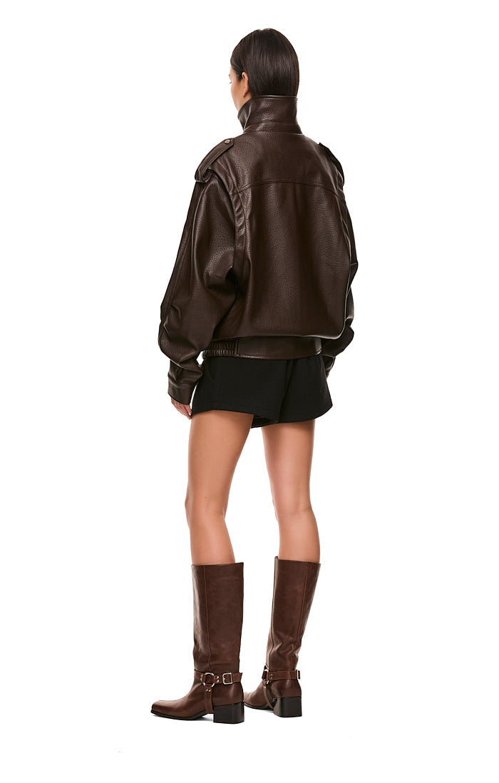 Rori Leather Jacket — Oversized PU Leather Jacket with Belt Detail