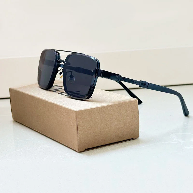 Asleris — Gold Titanium Retro Sunglasses with UV400 Protection