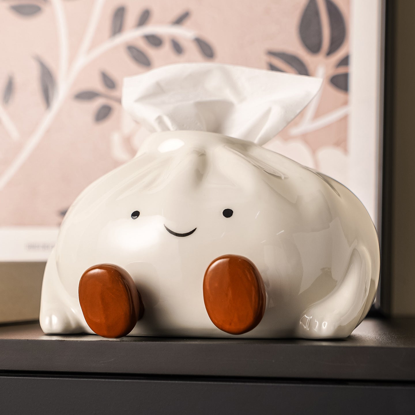 Luno — Ceramic Dumpling Tissue Holder with Glossy Finish