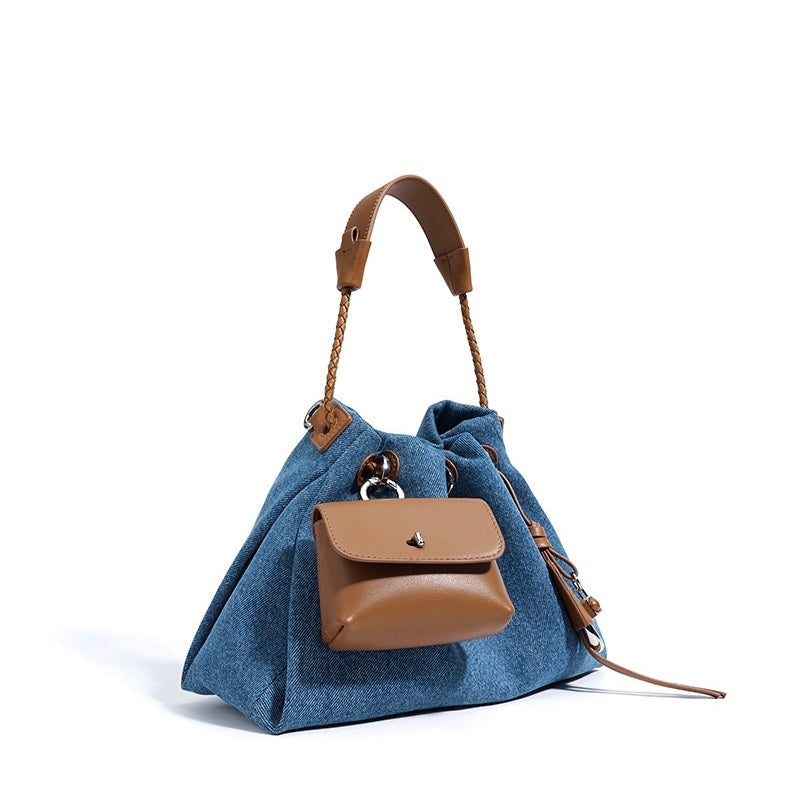 Arlenis — Women’s Genuine Leather and Denim Patchwork Hobo Bag