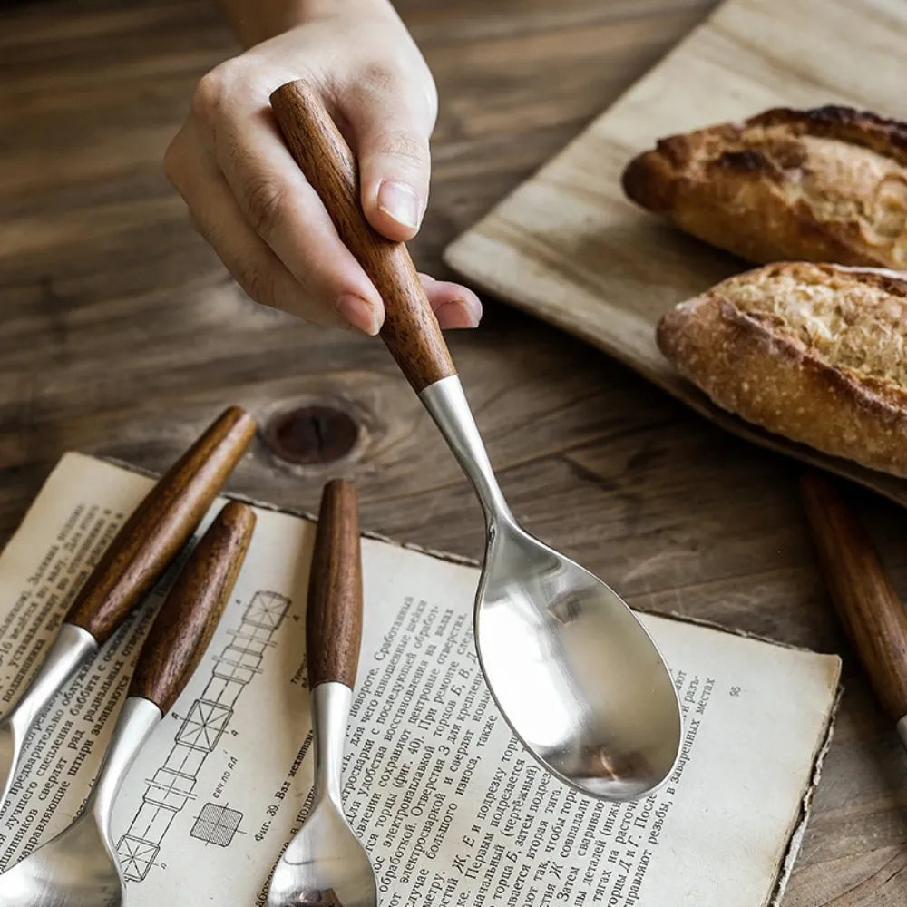 Norlin Flatware — Stainless Steel Cutlery with Natural Wood Handles