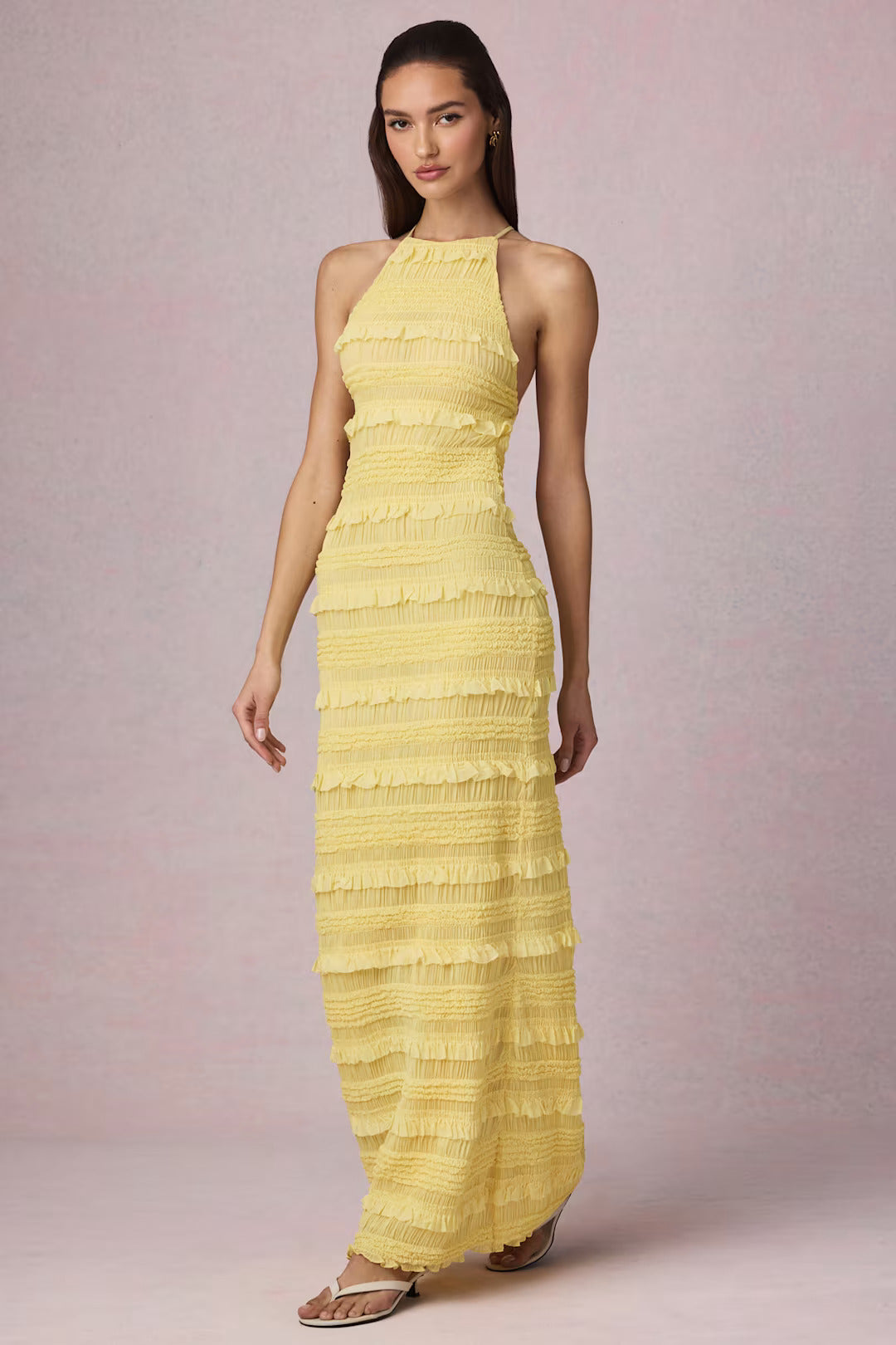 Clarellea — Halter Neck Maxi Dress with Ruffled Open Back