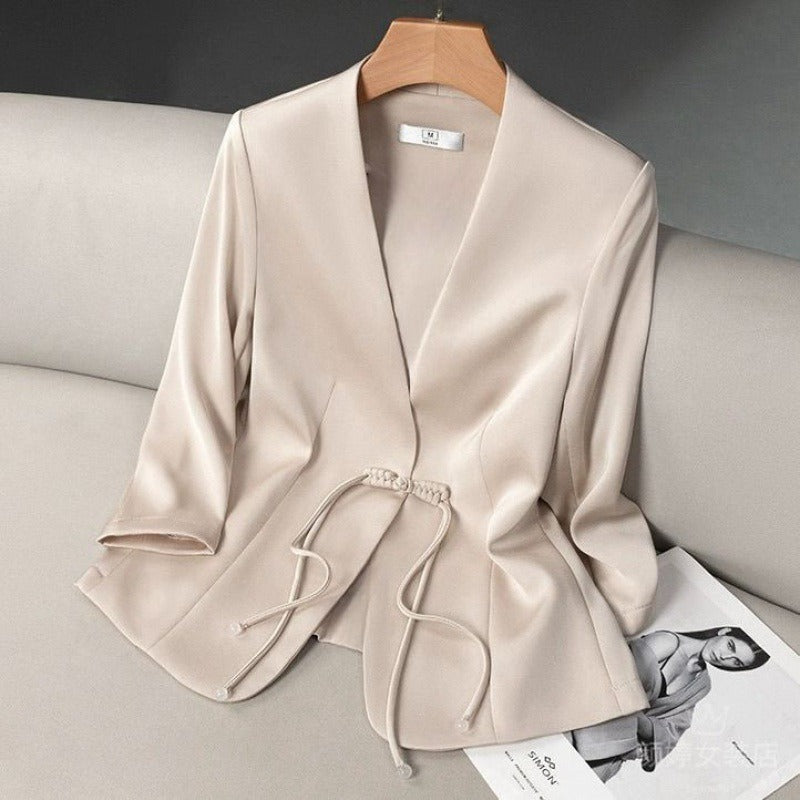 Selvi Jacket — Lightweight Cotton Blend Jacket with Knotted Closure