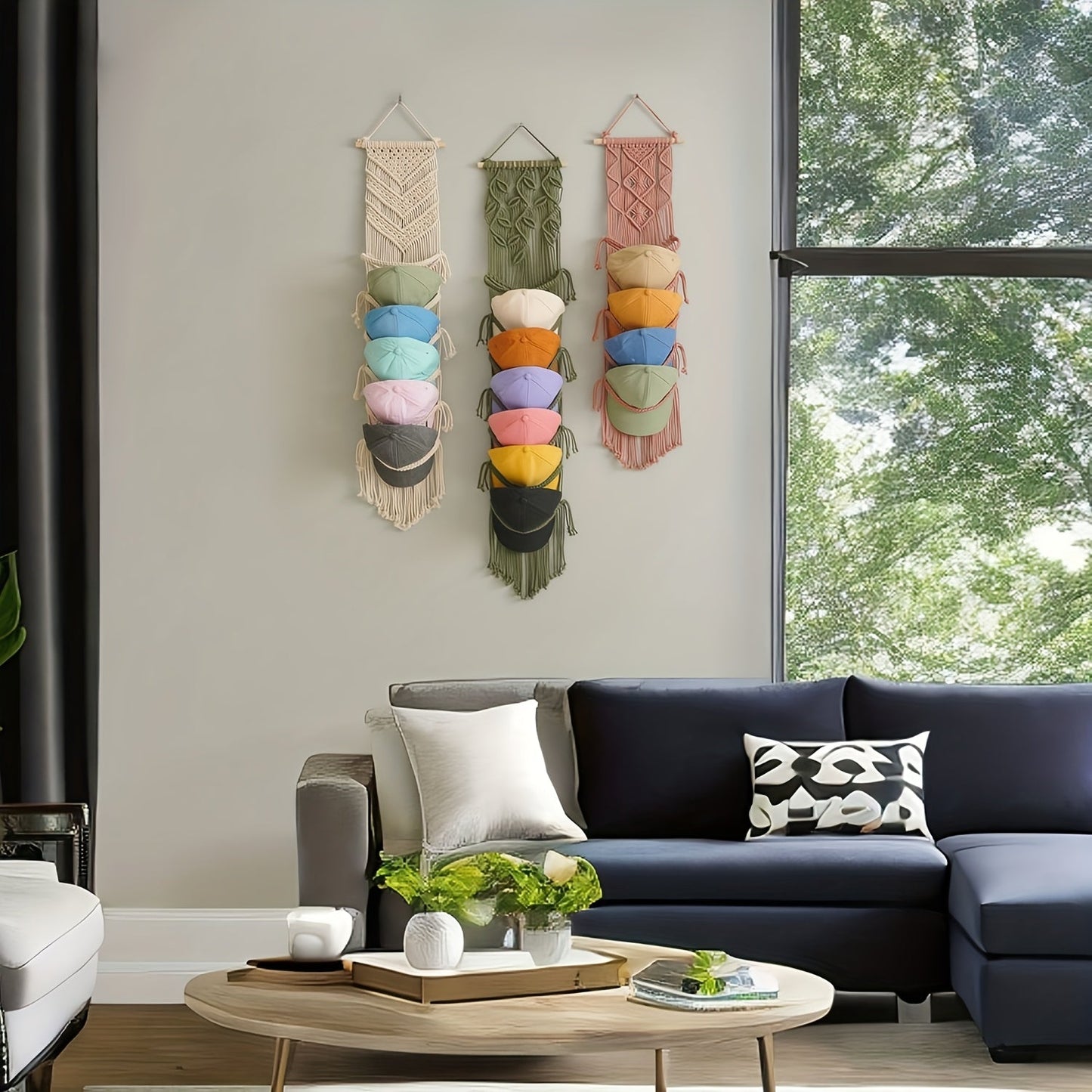 Soren Macrame Organizer — Handcrafted Boho Hat Storage with Tassel Accents