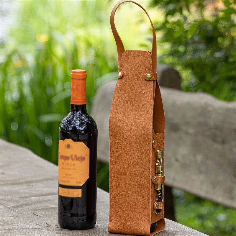 Lyricis Leather Bottle Carrier — Genuine Leather Holder with Snap Closure