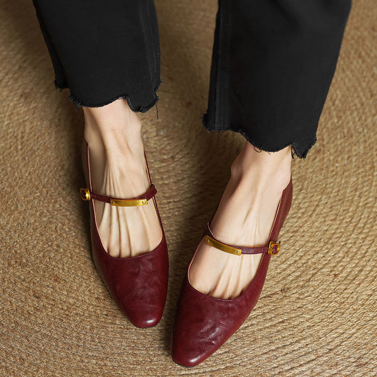 Ellara — Genuine Leather Mary Jane Pumps with Metal-Bit Strap