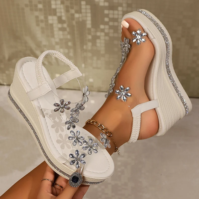 Marlowe — Crystal Floral Platform Wedge Sandals with Cushioned Comfort