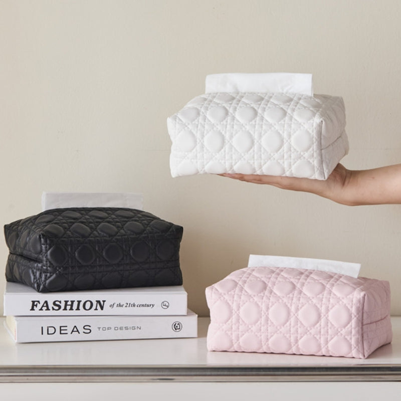 Velora — Quilted Faux Leather Tissue Holder with Modern Design