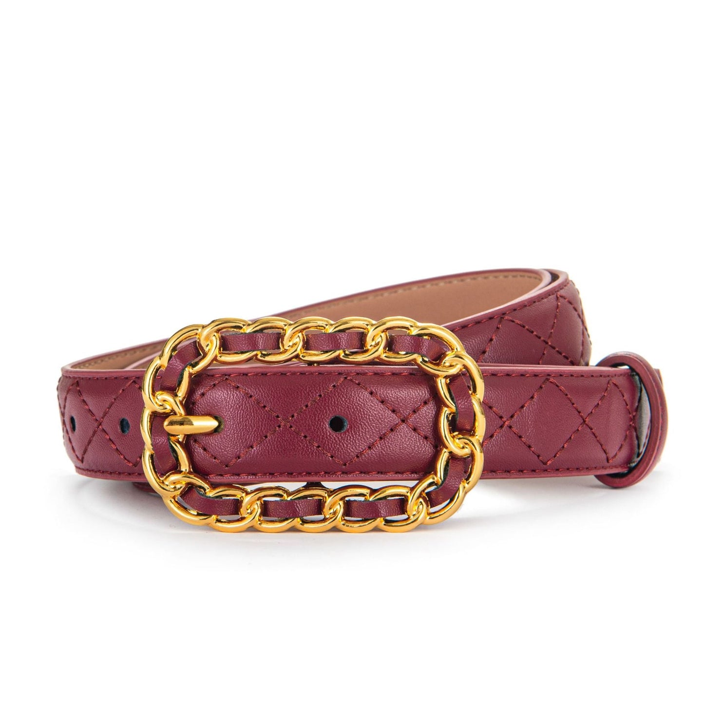 Ardena — Quilted Vegan Leather Belt with Gold Chain Buckle