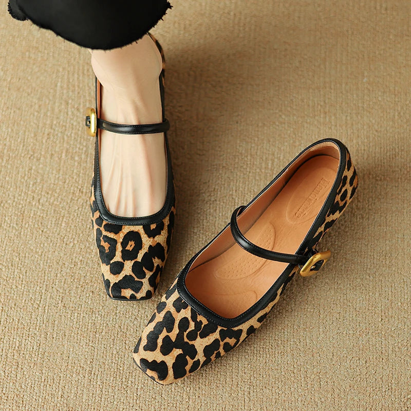 Embera — Genuine Horsehair Square-Toe Pumps with Low Block Heel