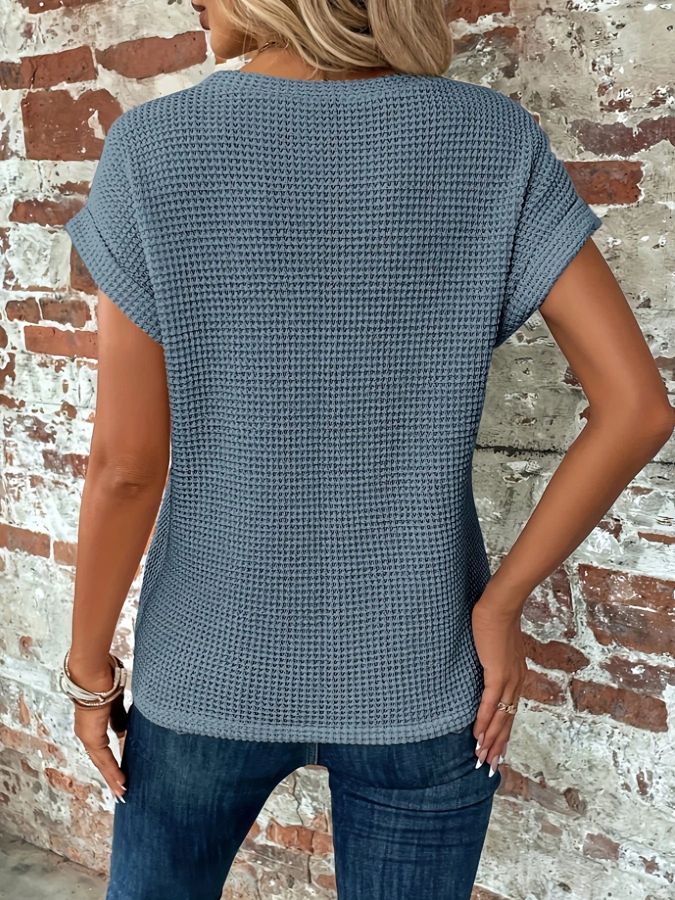 Liora Twist-Front Top — Women's Soft Knit Waffle Shirt with Sculpted Hem