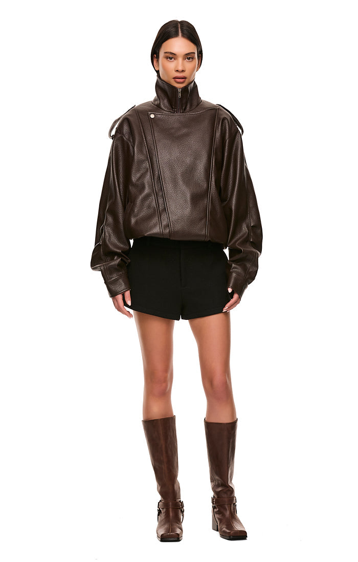 Rori Leather Jacket — Oversized PU Leather Jacket with Belt Detail