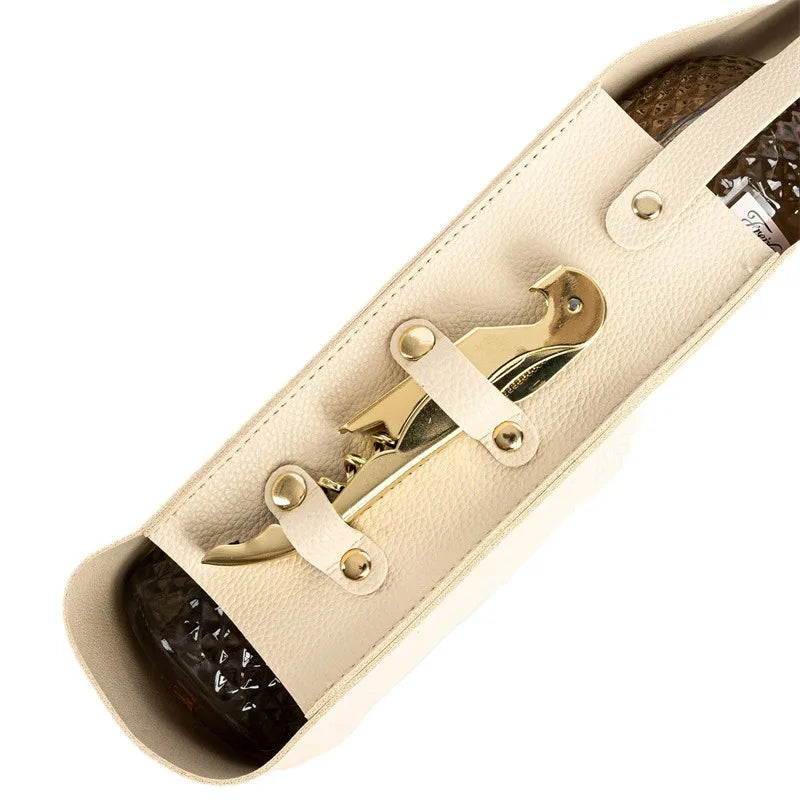 Lyricis Leather Bottle Carrier — Genuine Leather Holder with Snap Closure