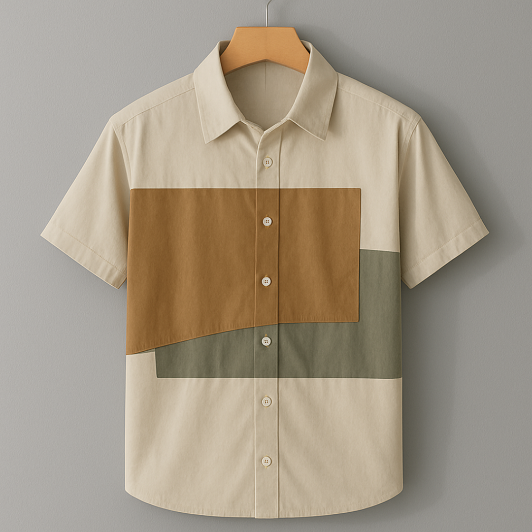 Sterlinis — Men’s Cotton Colorblock Shirt with Tailored Fit